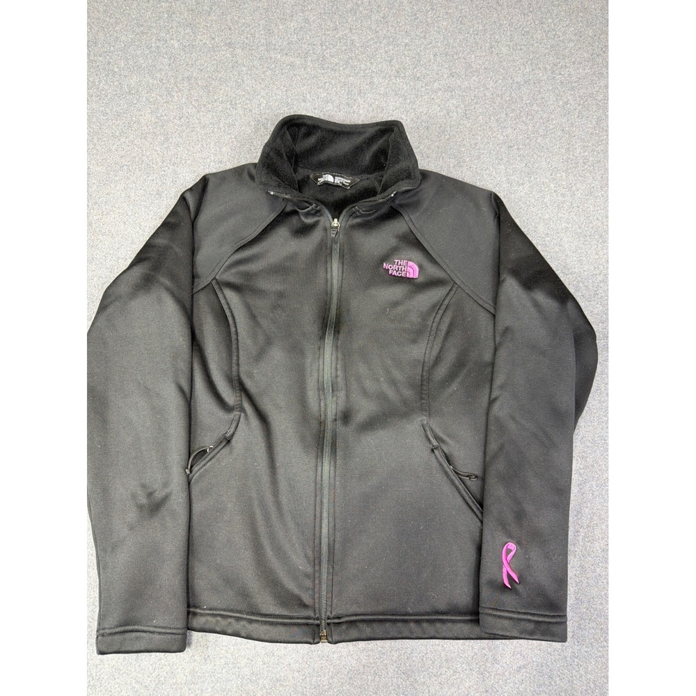 The North Face Jacket Womens Medium Black Pink Logo Breast Cancer Awareness Zip - Picture 2 of 10